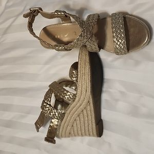 Gold strappy wedge sandles